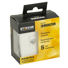 Розетка компьютерная 2-местная RJ-45 (механизм), STEKKER, серия Эмили, RST00-5111-01, белый фарфор, soft touch 49874 3