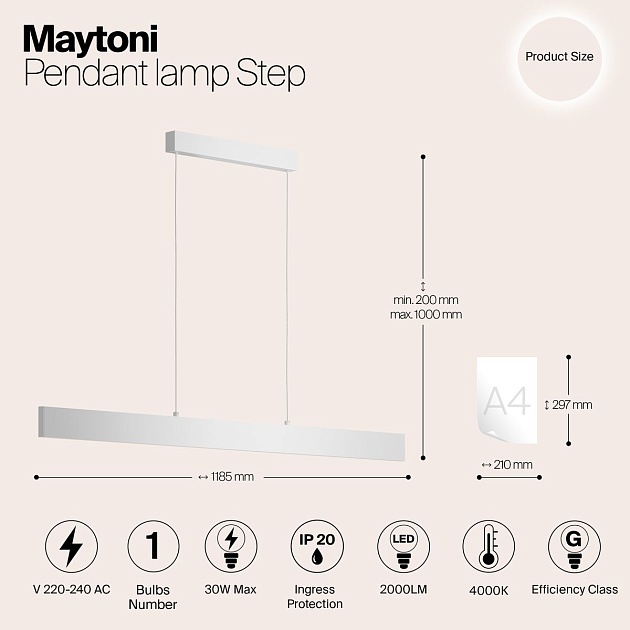 Подвесной светодиодный светильник Maytoni Step P010PL-L30W4K изображение 2 Подвесной светодиодный светильник Maytoni Step P010PL-L30W4K Фото № 2