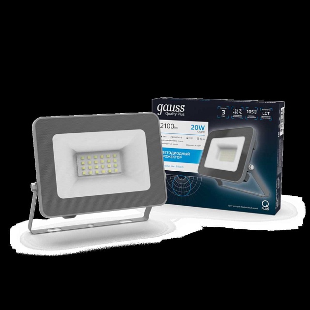 Прожектор светодиодный Gauss Qplus 20W 6500К 690511320 изображение 3 Прожектор светодиодный Gauss Qplus 20W 6500К 690511320 Фото № 3