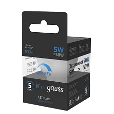 Лампа cветодиодная диммируемая Gauss GU10 5W 6500K прозрачная 101506305-D 1