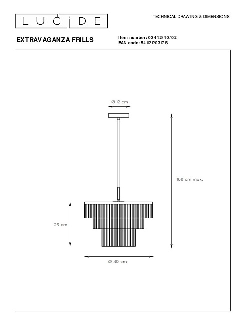 Подвесной светильник Lucide Extravaganza Frills 03442/40/02 изображение 2 Подвесной светильник Lucide Extravaganza Frills 03442/40/02 Фото № 2