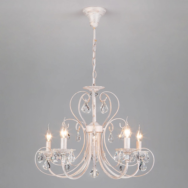 Подвесная люстра Eurosvet 3305/5 белый с золотом/прозрачный хрусталь Strotskis Фото № 1