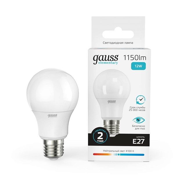 Лампа светодиодная Gauss E27 12W 4100K матовая 23222 Фото № 7