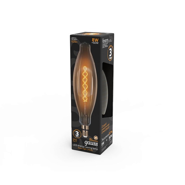 Лампа светодиодная филаментная Gauss E27 8W 2400K золотая 156802008 изображение 3 Лампа светодиодная филаментная Gauss E27 8W 2400K золотая 156802008 Фото № 3