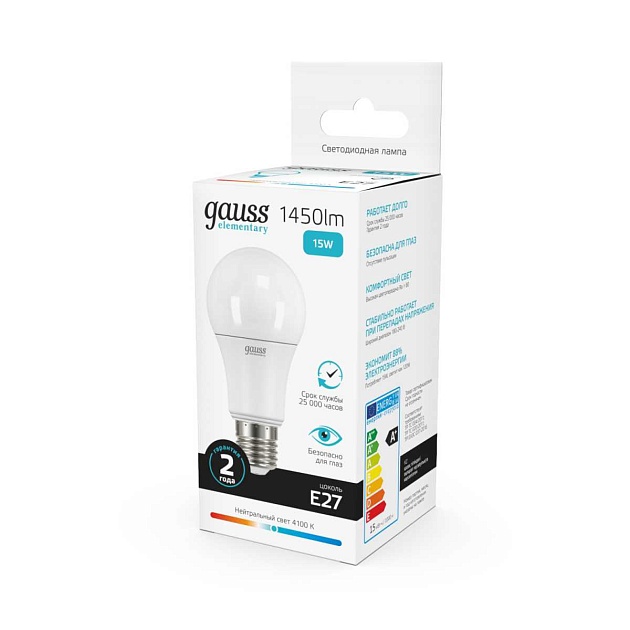 Лампа светодиодная Gauss E27 15W 4100K матовая 23225 Фото № 4