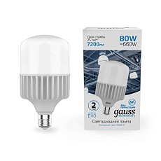 Лампа светодиодная Gauss E40 80W 6500K матовая 63438 3