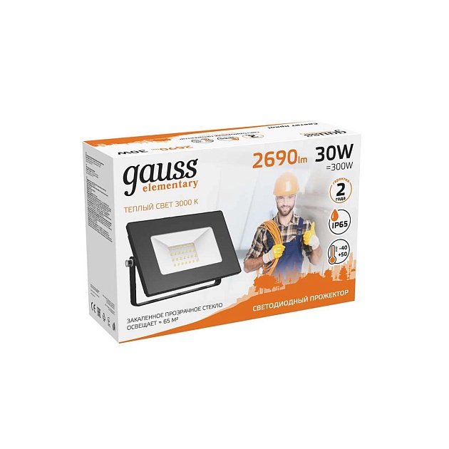 Прожектор светодиодный Gauss Elementary 30W 3000К 613527130 Фото № 4