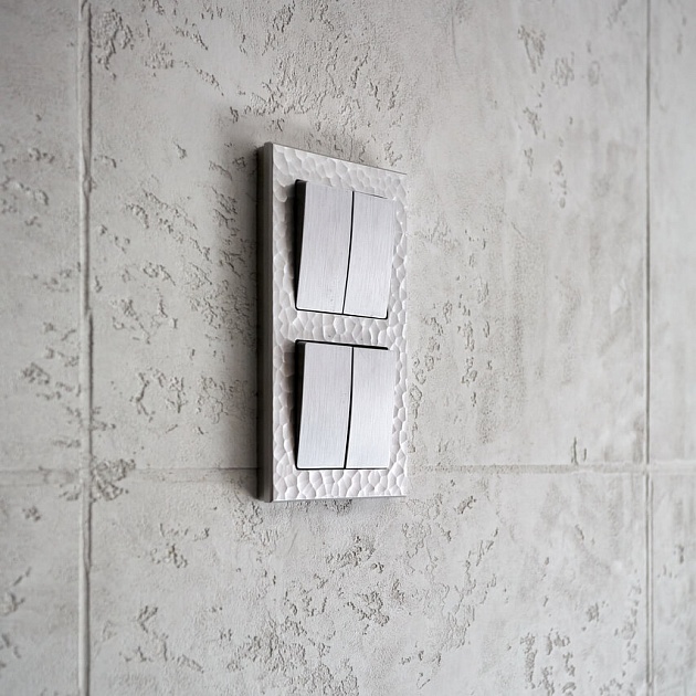 Выключатель двухклавишный Werkel cеребряный рифленый W1120009 4690389158933 Фото № 4