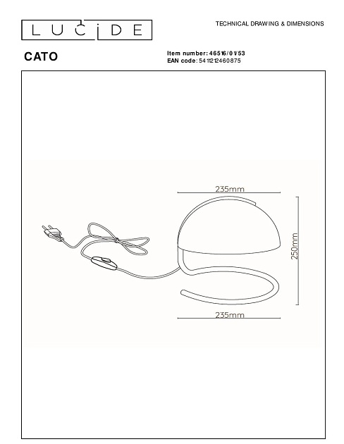 Настольная лампа Lucide Cato 46516/01/53 Фото № 2