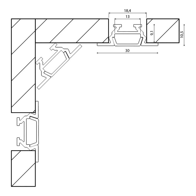 Встраиваемый профиль с рассеивателем SWG RC-1030 000084 изображение 2 Встраиваемый профиль с рассеивателем SWG RC-1030 000084 Фото № 2