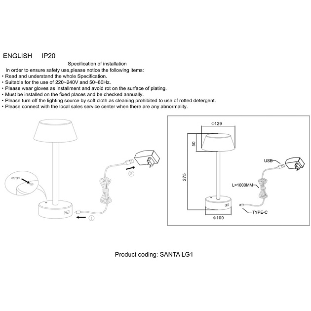 Настольная лампа Crystal Lux Santa LG1 Gold Фото № 2