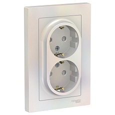Розетка двойная 2К+З Systeme Electric AtlasDesign 16A 250V со шторками жемчужная ATN000426
