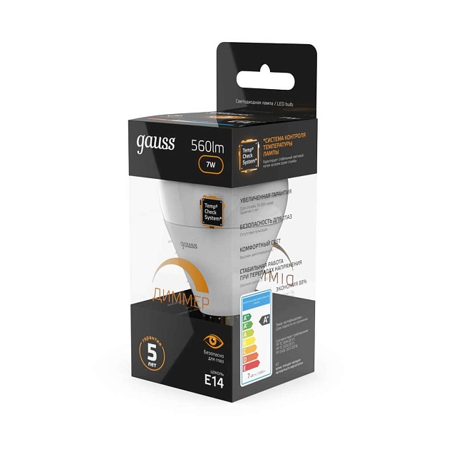 Лампа светодиодная Gauss E14 6.5W 3000K матовая 105101107 Фото № 2