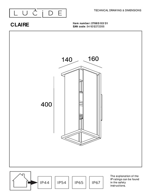 Уличный настенный светильник Lucide Claire 27883/02/31 Фото № 2