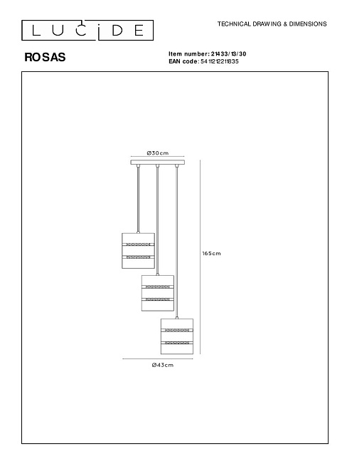 Подвесная люстра Lucide Rosas 21433/13/30 Фото № 2