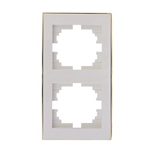 Рамка 2-ая вертикальная Lezard Rain белая с бок. вст. золото 703-0226-152