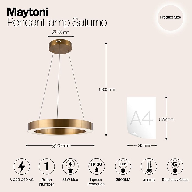 Подвесная светодиодная люстра Maytoni Saturno MOD415PL-L36BS4K изображение 7 Подвесная светодиодная люстра Maytoni Saturno MOD415PL-L36BS4K Фото № 7