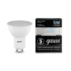 Лампа светодиодная диммируемая Gauss GU10 5W 4100K матовая 101506205-D 2