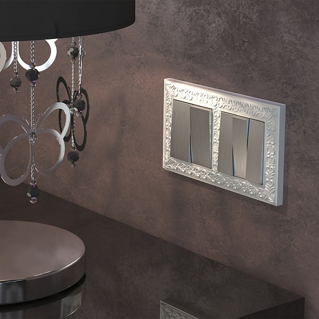 Выключатель двухклавишный Werkel cеребряный рифленый W1120009 4690389158933 Фото № 5