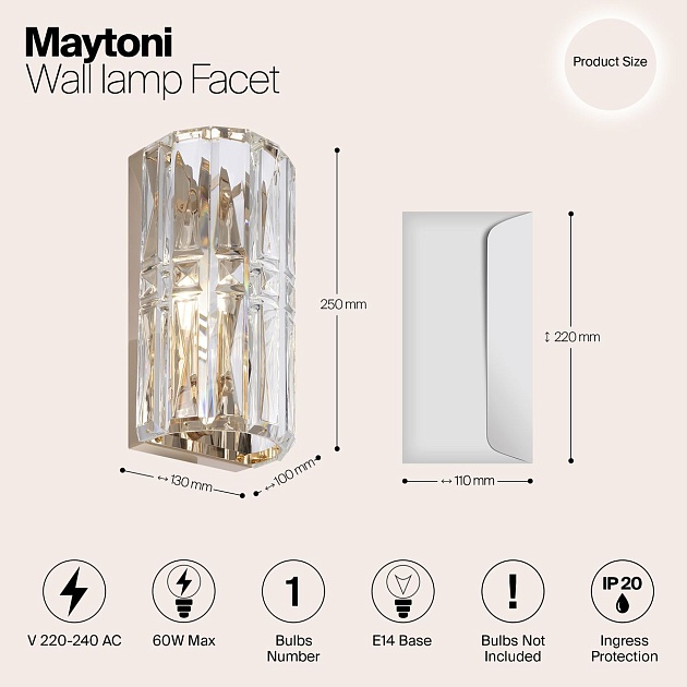 Настенный светильник Maytoni Facet MOD094WL-01G Фото № 2