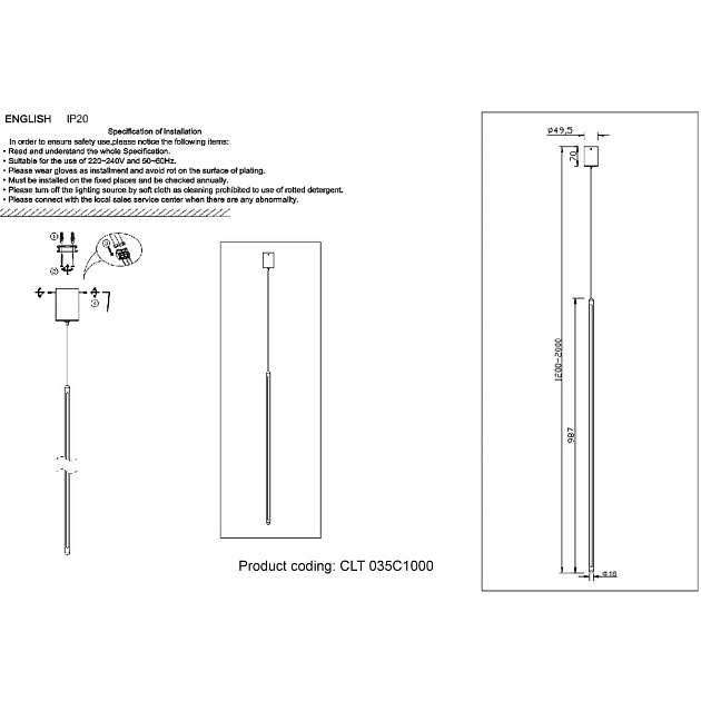 Подвесной светодиодный светильник Crystal Lux CLT 035C1000 GO Фото № 2