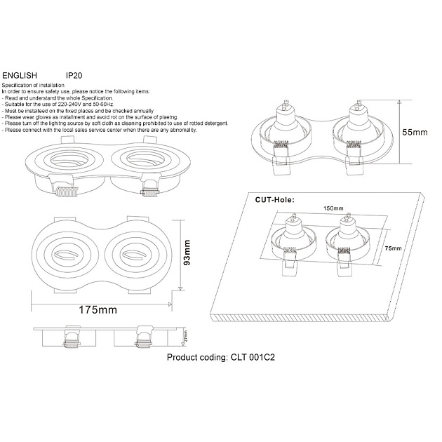 Встраиваемый светильник Crystal Lux CLT 001С2 BL Фото № 2