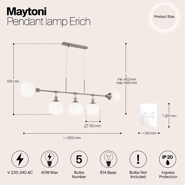 Подвесная люстра Maytoni Erich MOD221-PL-05-N изображение 2 Подвесная люстра Maytoni Erich MOD221-PL-05-N Фото № 2