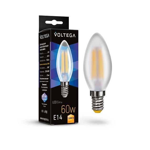 Лампа светодиодная Voltega E14 6W 3000K прозрачная 7207 Фото № 2