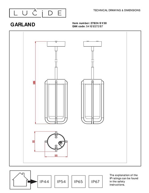 Уличный подвесной светильник Lucide Garland 27824/01/30 изображение 2 Уличный подвесной светильник Lucide Garland 27824/01/30 Фото № 2