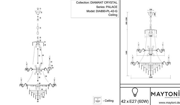 Подвесная люстра Maytoni Palace DIA890-PL-42-G Фото № 7