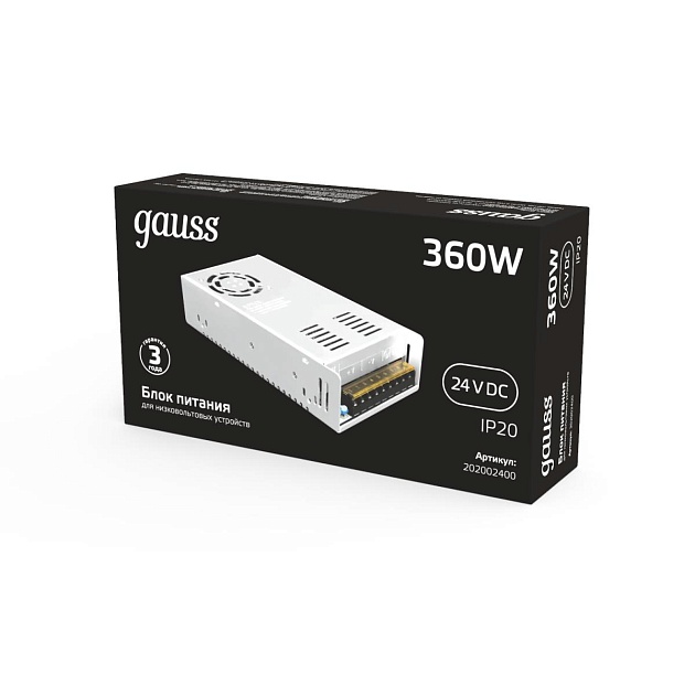 Блок питания Gauss 360W 24V IP20 202002400 изображение 3 Блок питания Gauss 360W 24V IP20 202002400 Фото № 3