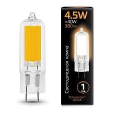 Лампа светодиодная Gauss G4 4.5W 3000K прозрачная 107807104 1