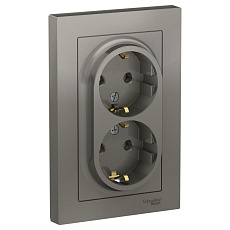 Розетка двойная 2К+З Systeme Electric AtlasDesign 16A 250V сталь ATN000924