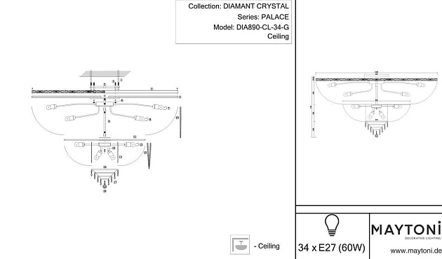 Потолочная люстра Maytoni Palace DIA890-CL-34-G Фото № 8
