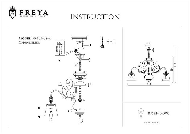 Подвесная люстра Freya Driana FR2405-PL-08-BZ Фото № 3