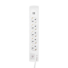 Фильтр сетевой 5 гнезд, 5м, 3х1,5мм², с автовыкл, 2 USB, белый KRANZ 13-4701 2