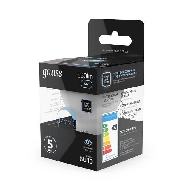 Лампа светодиодная Gauss GU10 5W 4100K матовая 101506205 изображение 3 Лампа светодиодная Gauss GU10 5W 4100K матовая 101506205 Фото № 3