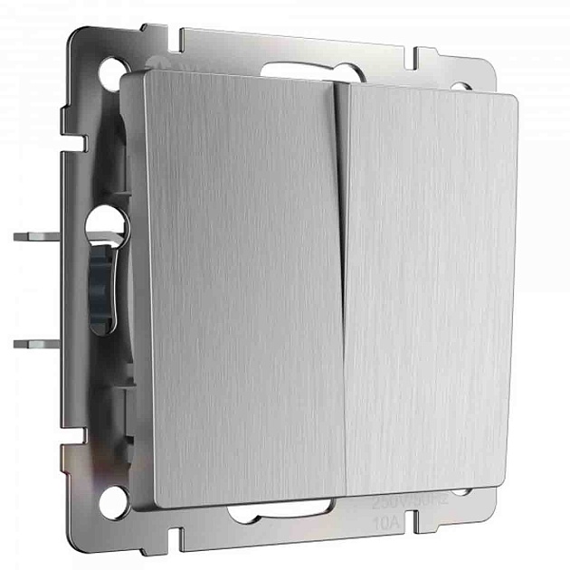 Выключатель двухклавишный Werkel (cеребряный рифленый) W1122009 4690389159626 Фото № 1