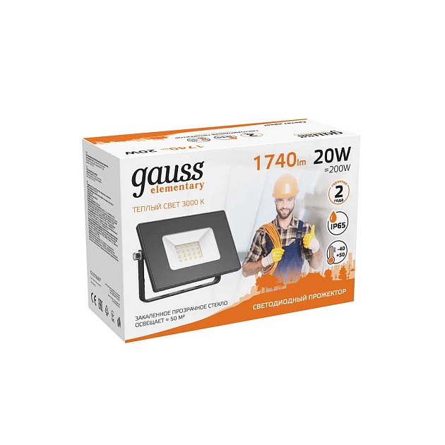 Прожектор светодиодный Gauss Elementary 20W 3000К 613527120 Фото № 2