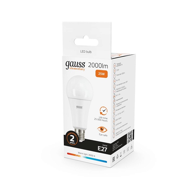 Лампа светодиодная Gauss E27 25W 3000K матовая 73215 изображение 4 Лампа светодиодная Gauss E27 25W 3000K матовая 73215 Фото № 4