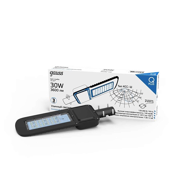 Уличный светодиодный консольный светильник Gauss Qplus 629535330 изображение 5 Уличный светодиодный консольный светильник Gauss Qplus 629535330 Фото № 5