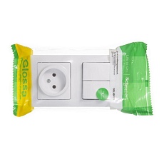 Блок розетка 2К -выключатель двухклавишный Systeme Electric Glossa белый GSL000172