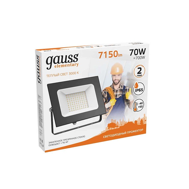 Прожектор светодиодный Gauss Elementary 70W 3000К 613527170 Фото № 4